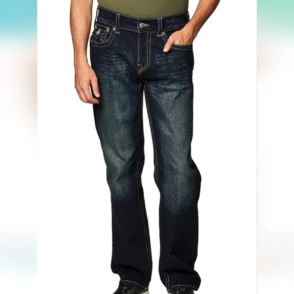 True Religion Ricky Flap Pocket Blue Relaxed Straight Jeans Classic Style Straight